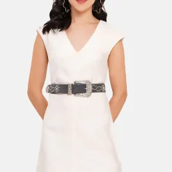 AGP PARIS Black Embossed Buckle Women's Belt
