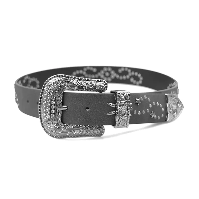 AGP PARIS Black Embossed Buckle Women's Belt