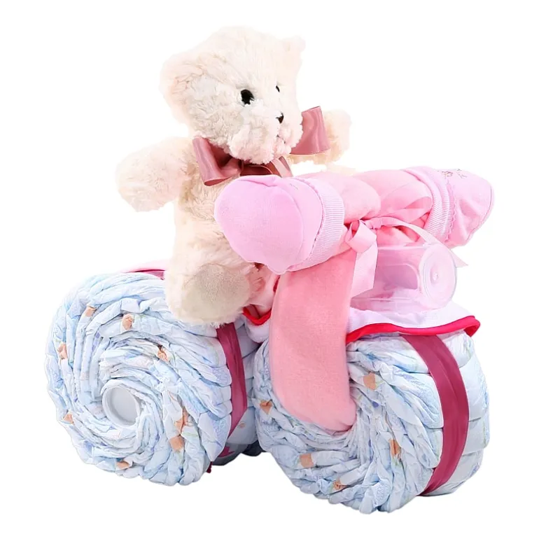 Alder Creek Pink Tricycle Diaper Cake Food Set