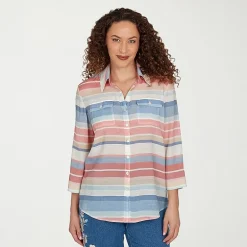 Alfred Dunner Camden Market Womens Cuffed 3/4 Sleeve Regular Fit Button-Down Shirt