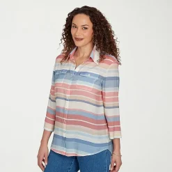 Alfred Dunner Camden Market Womens Cuffed 3/4 Sleeve Regular Fit Button-Down Shirt