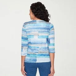 Alfred Dunner Classics Womens Crew Neck 3/4 Sleeve T-Shirt