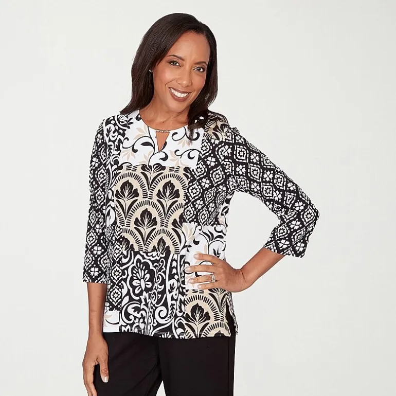 Alfred Dunner Classics Womens Crew Neck 3/4 Sleeve T-Shirt