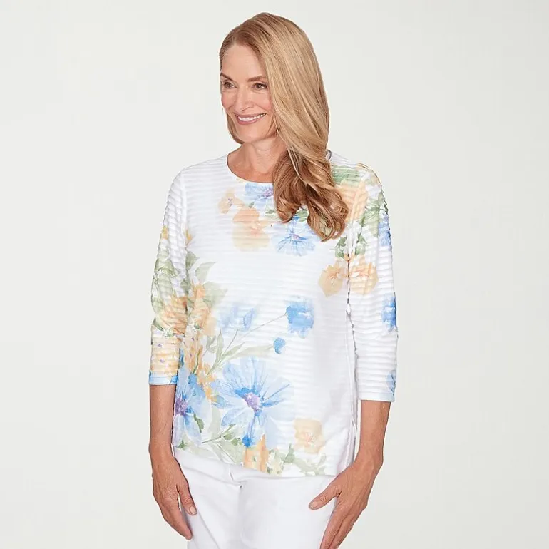 Alfred Dunner Classics Womens Crew Neck 3/4 Sleeve T-Shirt