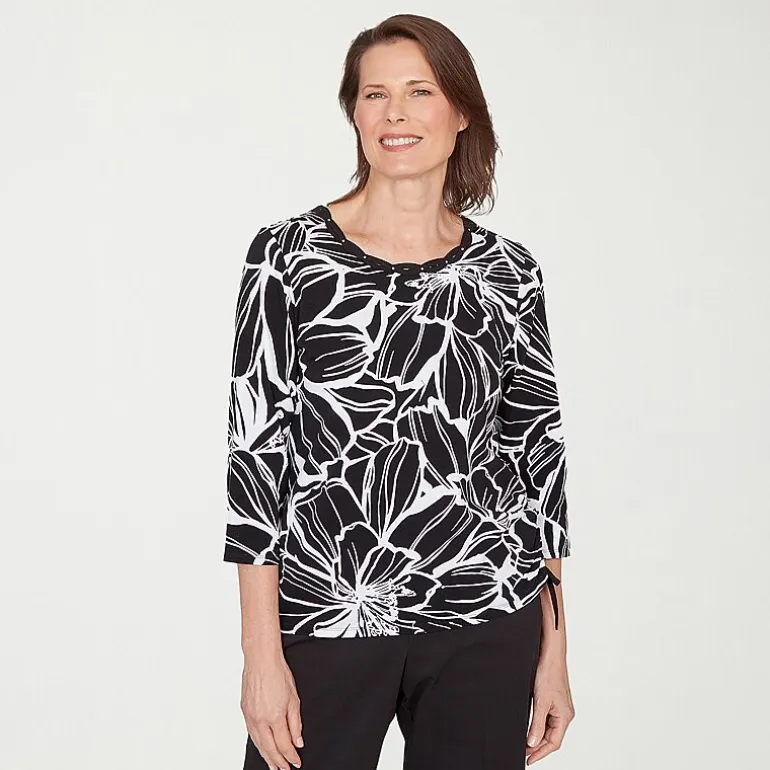 Alfred Dunner Classics Womens Crew Neck 3/4 Sleeve T-Shirt