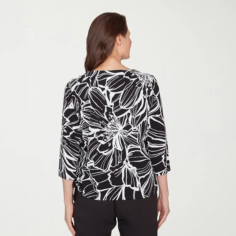 Alfred Dunner Classics Womens Crew Neck 3/4 Sleeve T-Shirt