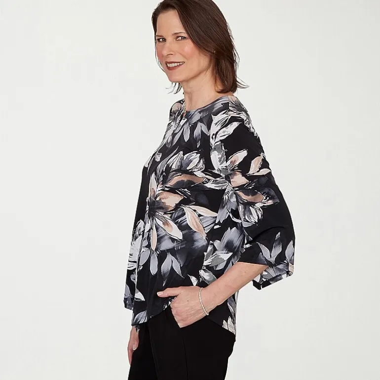 Alfred Dunner Classics Womens Split Crew Neck 3/4 Sleeve T-Shirt