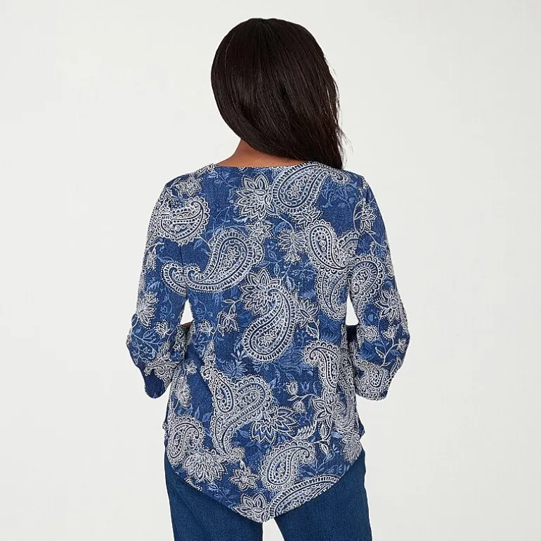 Alfred Dunner Classics Womens Split Crew Neck 3/4 Sleeve T-Shirt