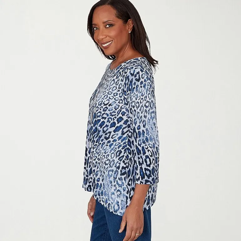 Alfred Dunner Classics Womens Split Crew Neck 3/4 Sleeve T-Shirt