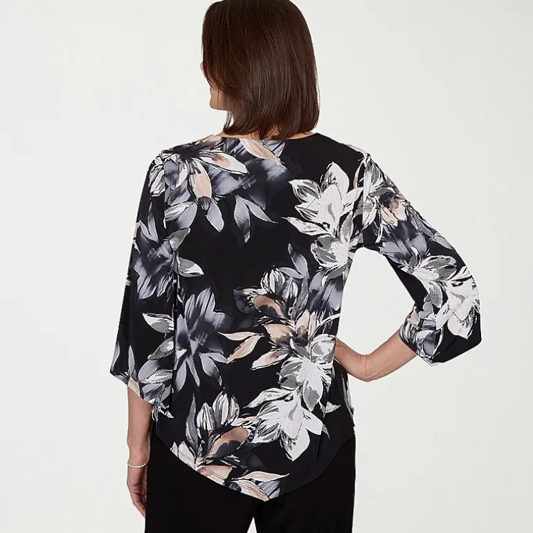 Alfred Dunner Classics Womens Split Crew Neck 3/4 Sleeve T-Shirt