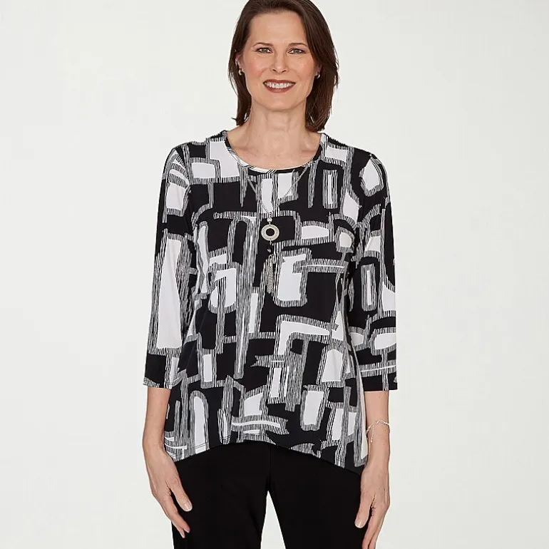 Alfred Dunner Classics Womens Split Crew Neck 3/4 Sleeve T-Shirt