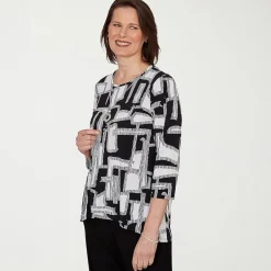 Alfred Dunner Classics Womens Split Crew Neck 3/4 Sleeve T-Shirt