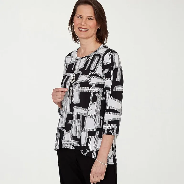 Alfred Dunner Classics Womens Split Crew Neck 3/4 Sleeve T-Shirt