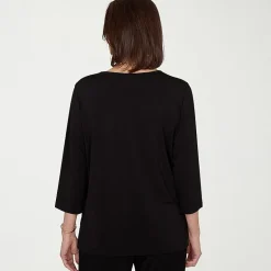 Alfred Dunner Classics Womens Split Crew Neck 3/4 Sleeve T-Shirt