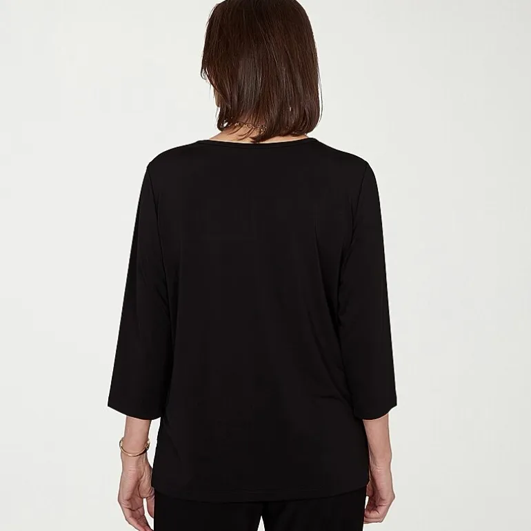 Alfred Dunner Classics Womens Split Crew Neck 3/4 Sleeve T-Shirt