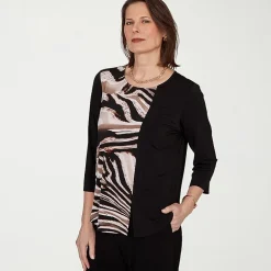 Alfred Dunner Classics Womens Split Crew Neck 3/4 Sleeve T-Shirt
