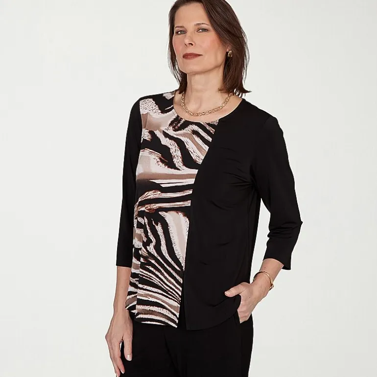 Alfred Dunner Classics Womens Split Crew Neck 3/4 Sleeve T-Shirt