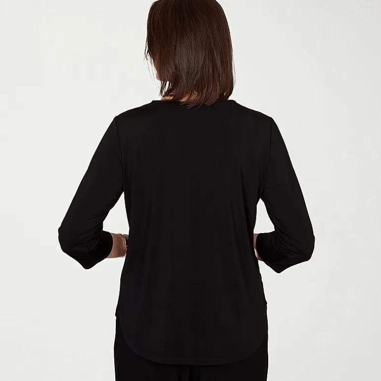 Alfred Dunner Classics Womens Split Crew Neck 3/4 Sleeve T-Shirt