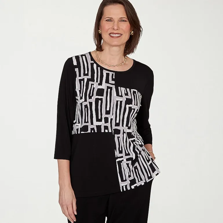 Alfred Dunner Classics Womens Split Crew Neck 3/4 Sleeve T-Shirt