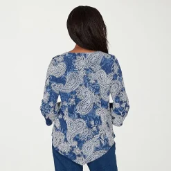 Alfred Dunner Classics Womens Split Crew Neck 3/4 Sleeve T-Shirt