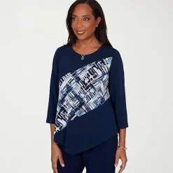 Alfred Dunner Classics Womens Split Crew Neck 3/4 Sleeve T-Shirt