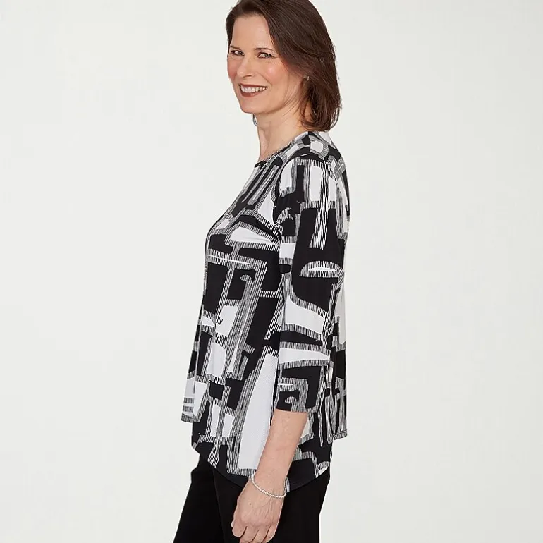 Alfred Dunner Classics Womens Split Crew Neck 3/4 Sleeve T-Shirt