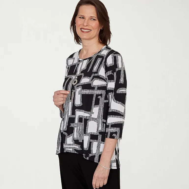 Alfred Dunner Classics Womens Split Crew Neck 3/4 Sleeve T-Shirt