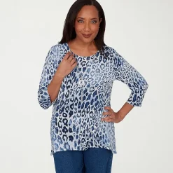 Alfred Dunner Classics Womens Split Crew Neck 3/4 Sleeve T-Shirt
