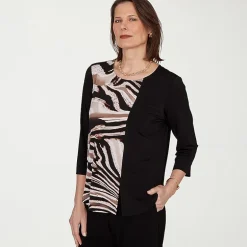 Alfred Dunner Classics Womens Split Crew Neck 3/4 Sleeve T-Shirt