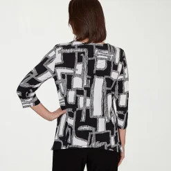 Alfred Dunner Classics Womens Split Crew Neck 3/4 Sleeve T-Shirt