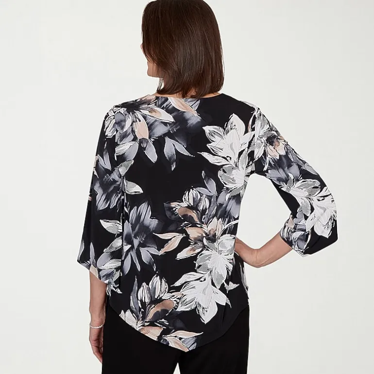 Alfred Dunner Classics Womens Split Crew Neck 3/4 Sleeve T-Shirt