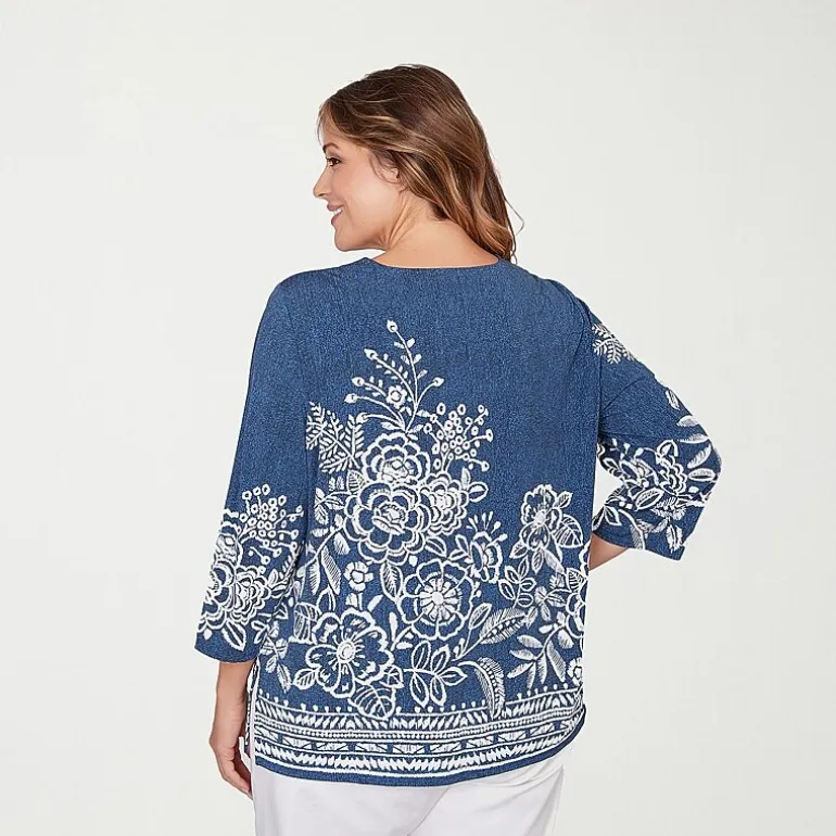 Alfred Dunner Classics Womens Plus Crew Neck 3/4 Sleeve T-Shirt