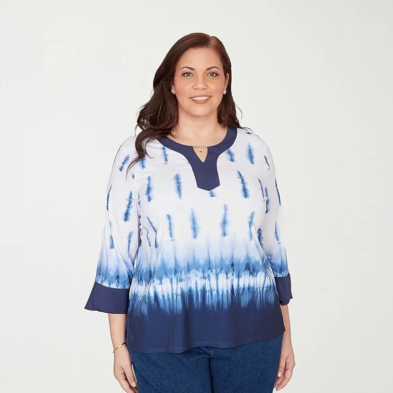 Alfred Dunner Classics Womens Plus Crew Neck 3/4 Sleeve T-Shirt