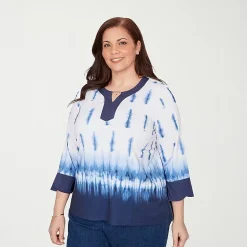 Alfred Dunner Classics Womens Plus Crew Neck 3/4 Sleeve T-Shirt