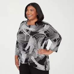 Alfred Dunner Classics Womens Plus Crew Neck 3/4 Sleeve T-Shirt