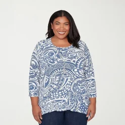 Alfred Dunner Classics Womens Plus Crew Neck 3/4 Sleeve T-Shirt