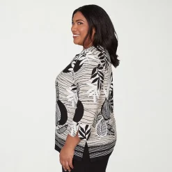 Alfred Dunner Classics Womens Plus Crew Neck 3/4 Sleeve T-Shirt