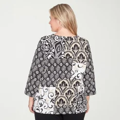 Alfred Dunner Classics Womens Plus Crew Neck 3/4 Sleeve T-Shirt