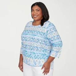 Alfred Dunner Classics Womens Plus Crew Neck 3/4 Sleeve T-Shirt