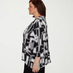 Alfred Dunner Classics Womens Plus Split Crew Neck 3/4 Sleeve T-Shirt
