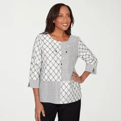 Alfred Dunner Crowd Pleaser Womens U Neck 3/4 Sleeve T-Shirt