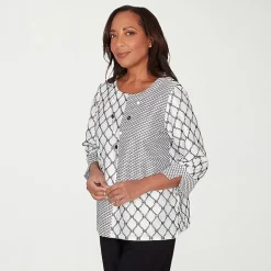 Alfred Dunner Crowd Pleaser Womens U Neck 3/4 Sleeve T-Shirt