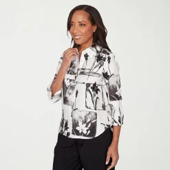 Alfred Dunner Crowd Pleaser Womens 3/4 Sleeve Blouse