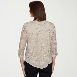 Alfred Dunner Detail Driven Womens Crew Neck 3/4 Sleeve T-Shirt
