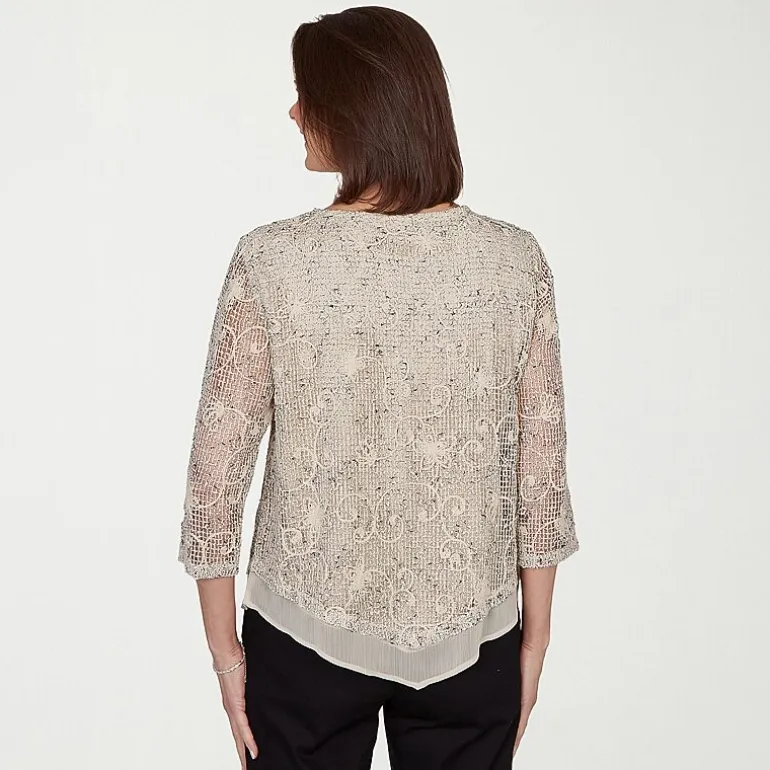 Alfred Dunner Detail Driven Womens Crew Neck 3/4 Sleeve T-Shirt