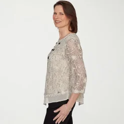 Alfred Dunner Detail Driven Womens Crew Neck 3/4 Sleeve T-Shirt