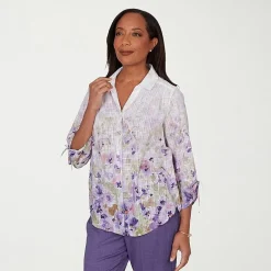 Alfred Dunner Grand Bazaar Womens 3/4 Sleeve Blouse