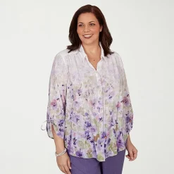 Alfred Dunner Grand Bazaar Womens Plus 3/4 Sleeve Blouse