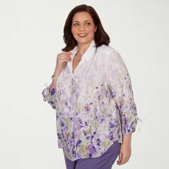Alfred Dunner Grand Bazaar Womens Plus 3/4 Sleeve Blouse
