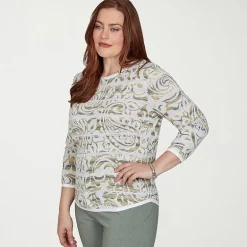 Alfred Dunner Provence Womens Crew Neck 3/4 Sleeve Paisley Pullover Sweater